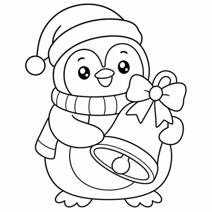 Dibujo de pingüino con campana para colorear