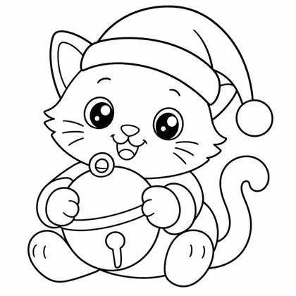 Dibujo de gatito con cascabel para colorear