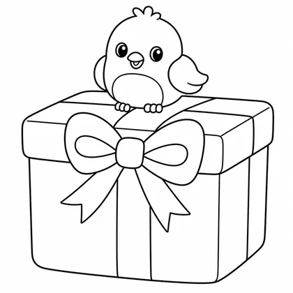 Dibujo de regalo con pajarito para colorear