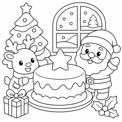 Dibujo de pastel de navidad con estrella para colorear