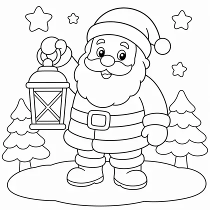 Dibujo de papá noel con linterna para colorear