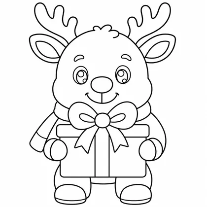 Dibujo de reno con regalo para colorear