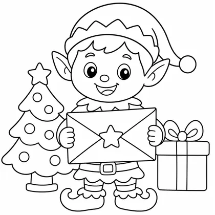 Dibujo de elfo con carta para colorear