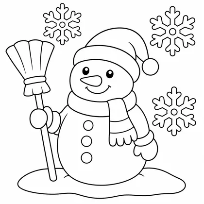 Dibujo de muñeco de nieve con escoba para colorear