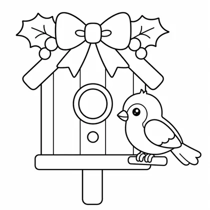 Dibujo de casa de pájaro navideña para colorear