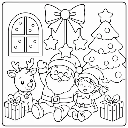 Dibujo de estrellas de navidad con lazo para colorear