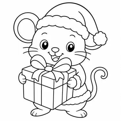Dibujo de ratón con regalo para colorear