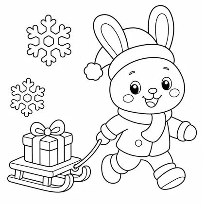 Dibujo de conejo con trineo para colorear