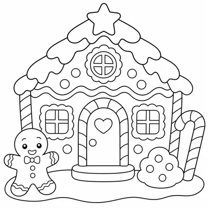 Dibujo de casita de jengibre con estrella para colorear