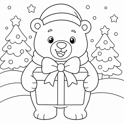 Dibujo de oso polar con regalo para colorear