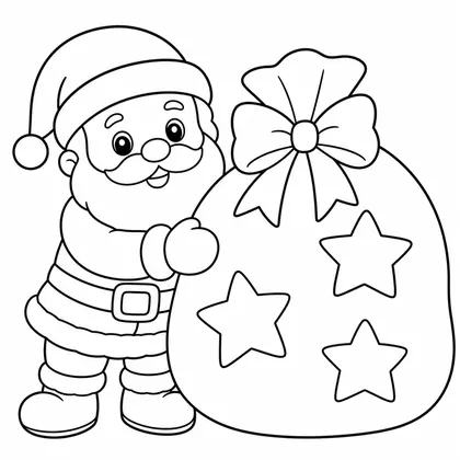 Dibujo de saco de papá noel con estrellas para colorear