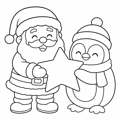 Dibujo de papá noel con pingüino para colorear
