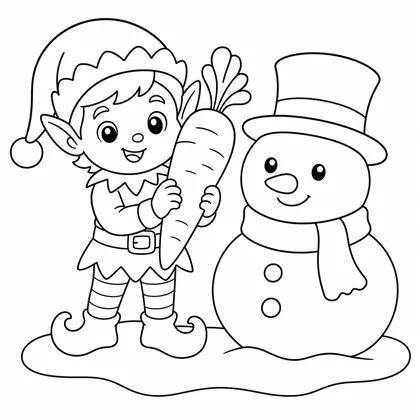 Dibujo de elfo con zanahoria para colorear
