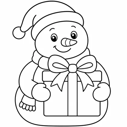 Dibujo de muñeco de nieve con regalo para colorear