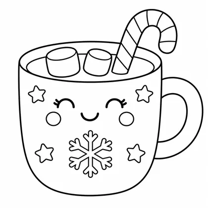 Dibujo de taza con baston de caramelo para colorear