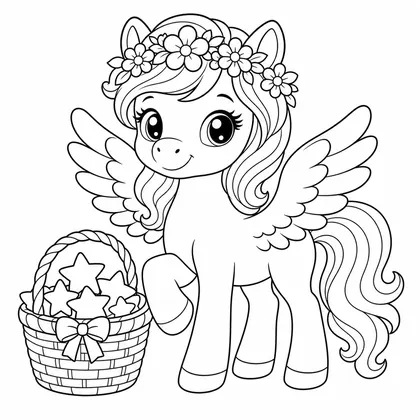 Dibujo de pegaso en nube para colorear