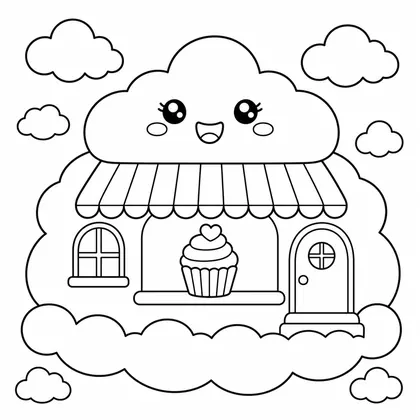 Dibujo de panaderia de nube para colorear