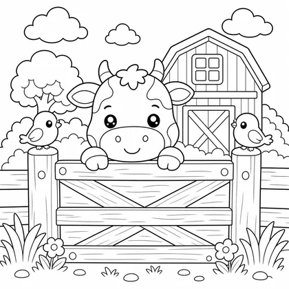 Baby cow with a flower coloring page