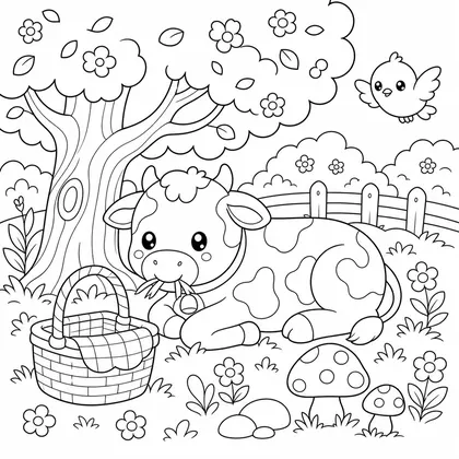 Scientist cow with a rocket coloring page