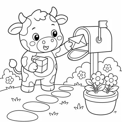 Cow in a mailbox coloring page