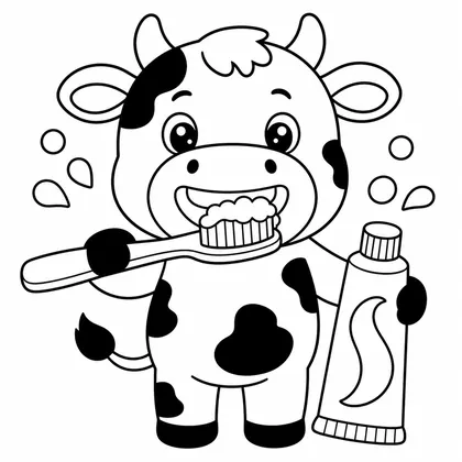 Dibujo de vaca lavándose los dientes para colorear