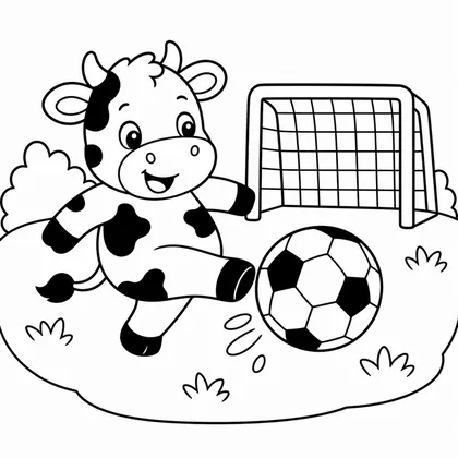 Dibujo de vaca jugando al fútbol para colorear