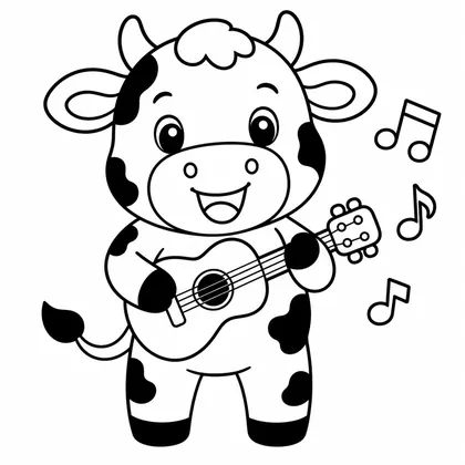 Dibujo de vaca con guitarra para colorear