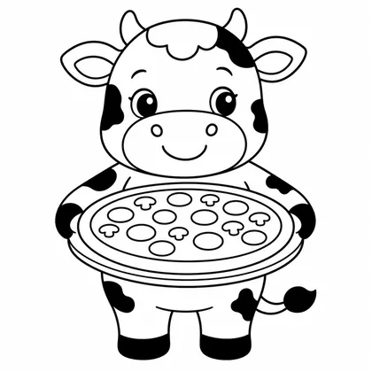 Dibujo de vaca con pizza para colorear