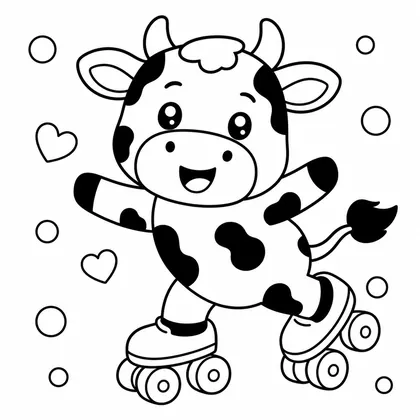 Dibujo de vaca en patines para colorear