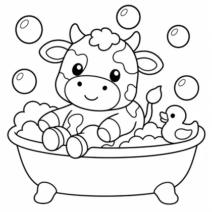 Dibujo de vaca en baño de burbujas para colorear