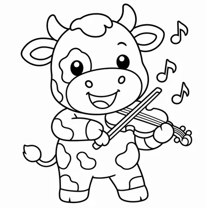 Dibujo de vaca con violin para colorear