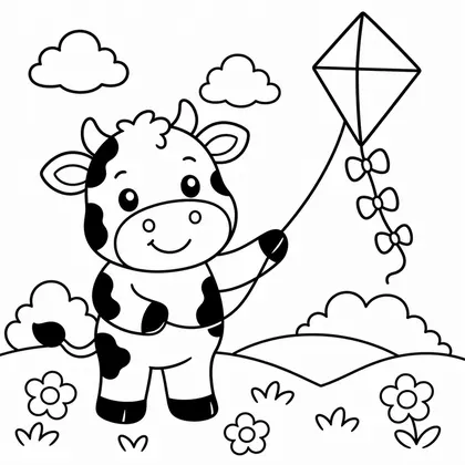 Dibujo de vaca con cometa para colorear