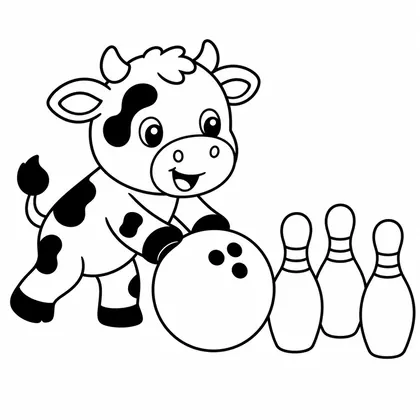 Dibujo de vaca jugando a los bolos para colorear