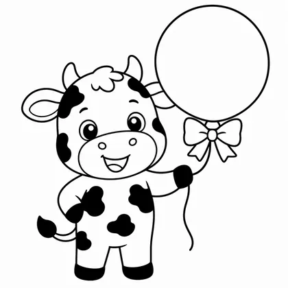 Dibujo de vaca con globo para colorear