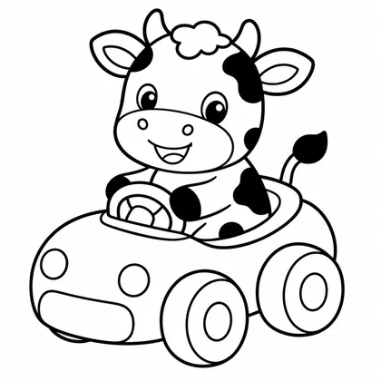 Dibujo de vaca en coche de juguete para colorear