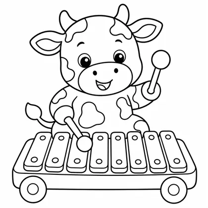 Dibujo de vaca con xilófono para colorear