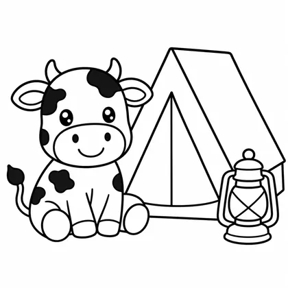 Dibujo de vaca en camping para colorear