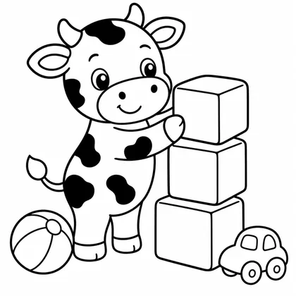 Dibujo de vaca con cubos de juguete para colorear