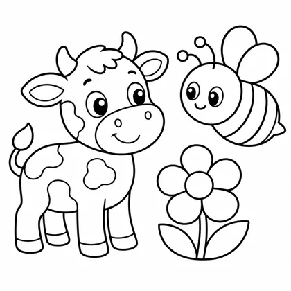 Dibujo de vaca con abeja para colorear