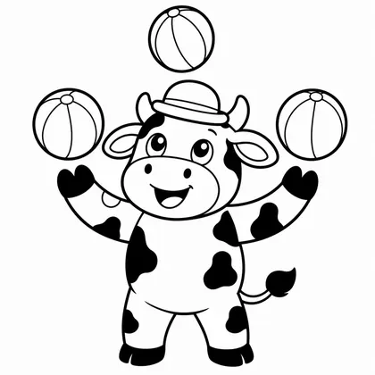 Dibujo de vaca haciendo malabares para colorear
