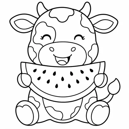 Dibujo de vaca con sandía para colorear