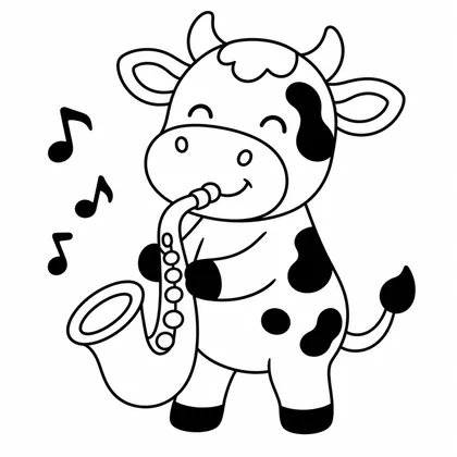 Dibujo de vaca con saxo para colorear