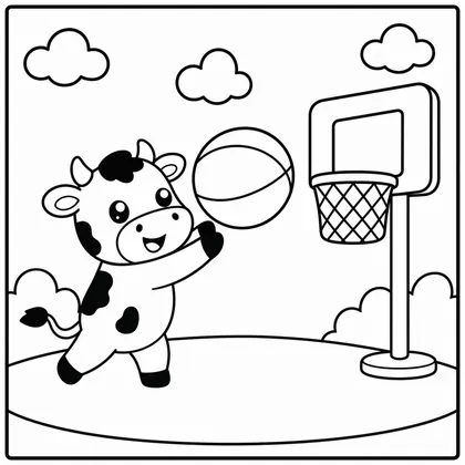 Dibujo de vaca con aro de baloncesto para colorear