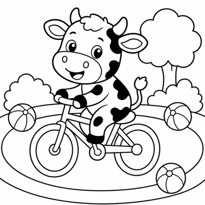 Dibujo de vaca en bicicleta para colorear