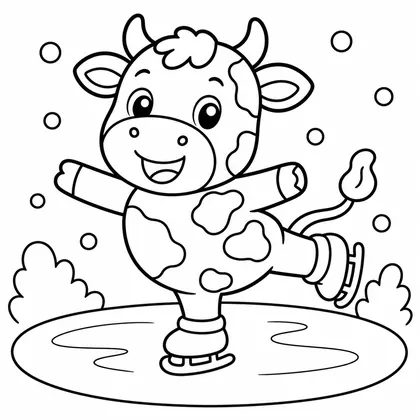 Dibujo de vaca en patín de hielo para colorear
