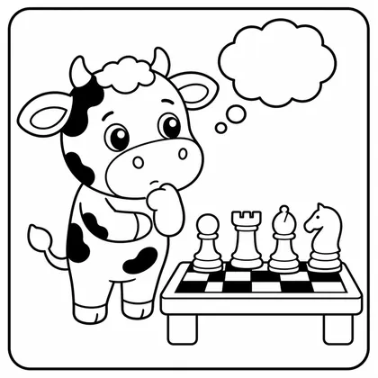 Dibujo de vaca jugando al ajedrez para colorear