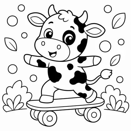 Dibujo de vaca en monopatín para colorear