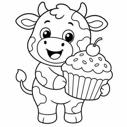 Dibujo de vaca con cupcake para colorear