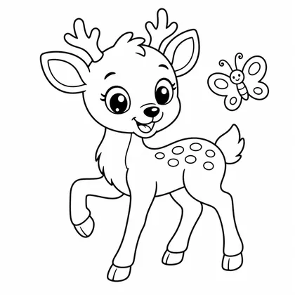 Deer with a butterfly coloring page
