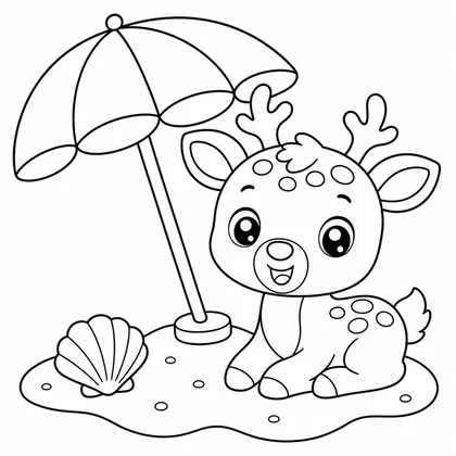 Deer with a parasol and shell coloring page